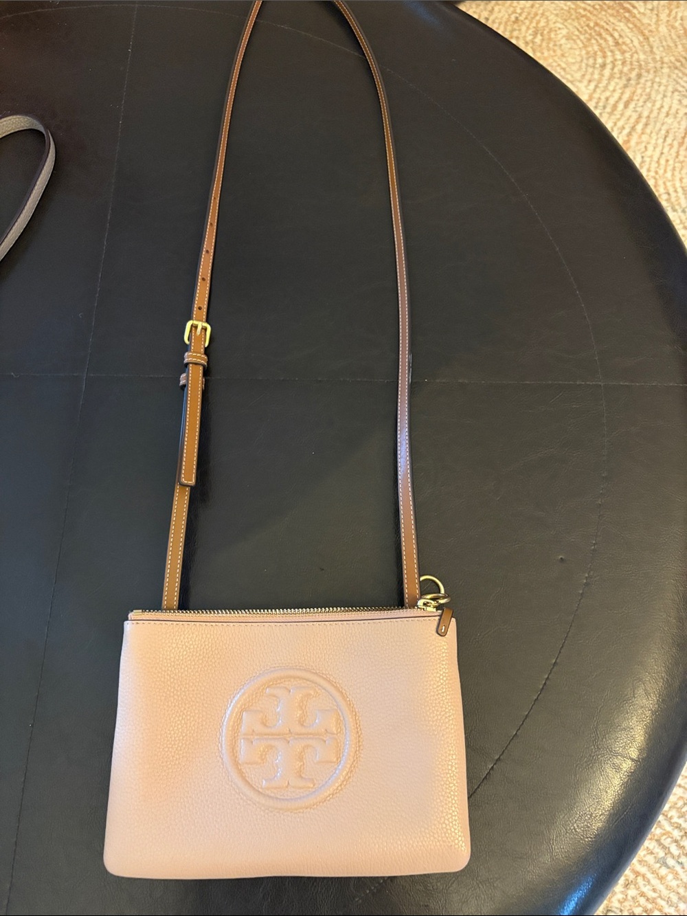 Tory Burch Blush Pink /beige Leather Crossbody with Brown Strap